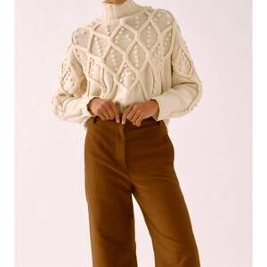 NEW SAYAKA DAVIS pom-pom cable knit sweater in cream